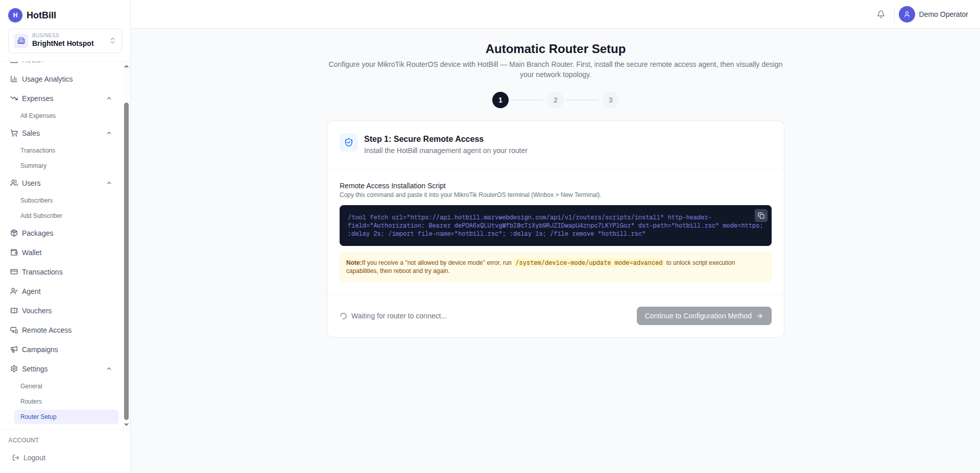 HotBill Automatic Router Setup
