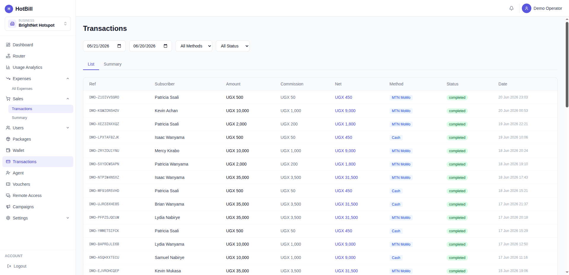 HotBill Transactions